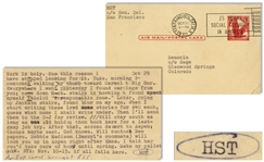 Hunter S. Thompson Letter With Handwritten Annotation -- ...Work is holy. For this reason I have stopped looking for it...